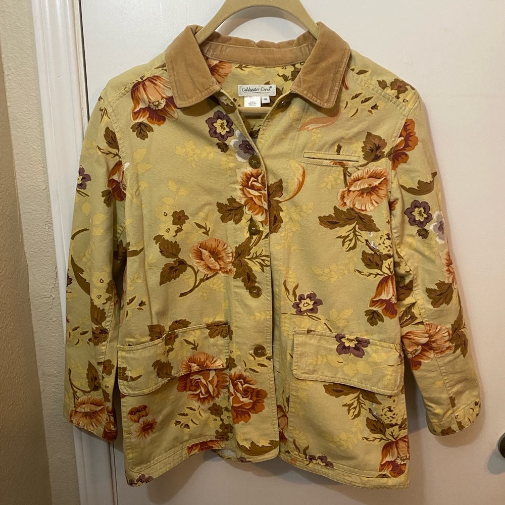 Coldwater Creek Floral Utility Jacket - Cream and Brown